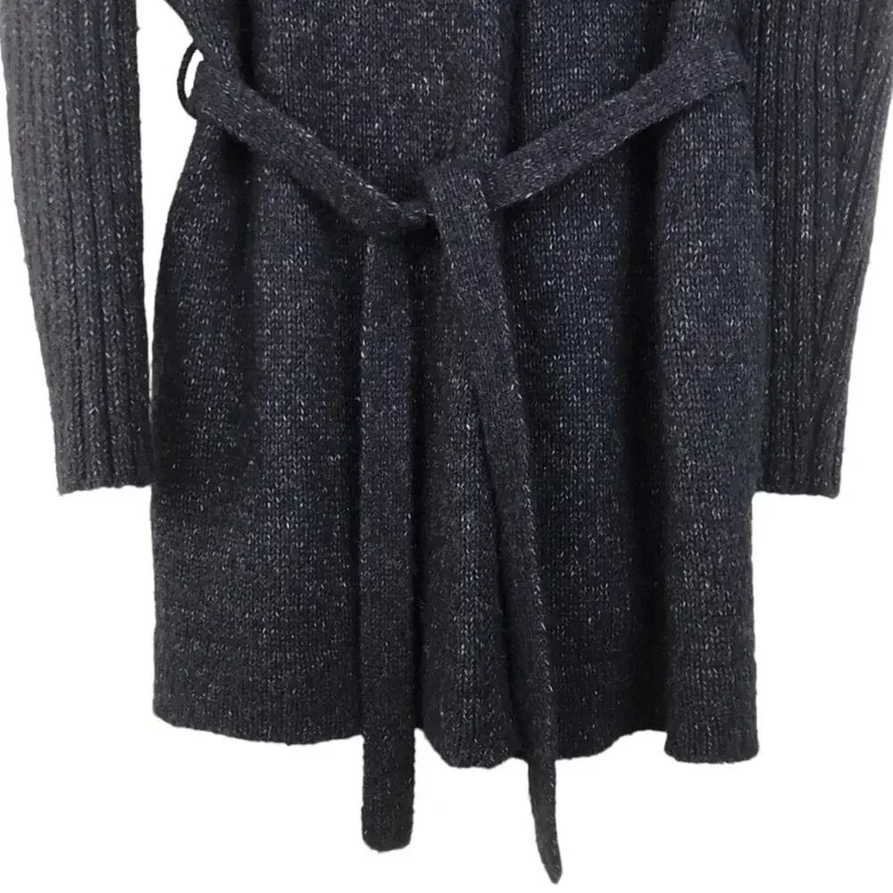 SimplyVera Vera Wang Knit Cardigan Tie Waist Sweater Pockets Marled Navy Large - Picture 3 of 15